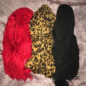 3 Scarves. Red, Cheetah, & Black